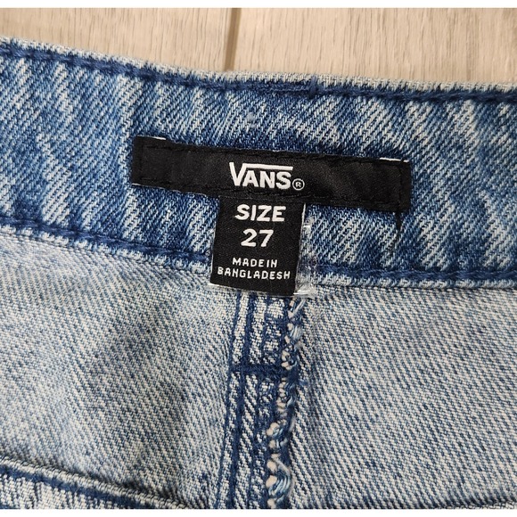 Vans Womens Denim Blue Jean Midi Skirt A-Line Carpenter Pocket back Slit Size 27 - Picture 3 of 9